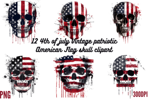 4th of July Vintage Patriotic American Skull Clipart