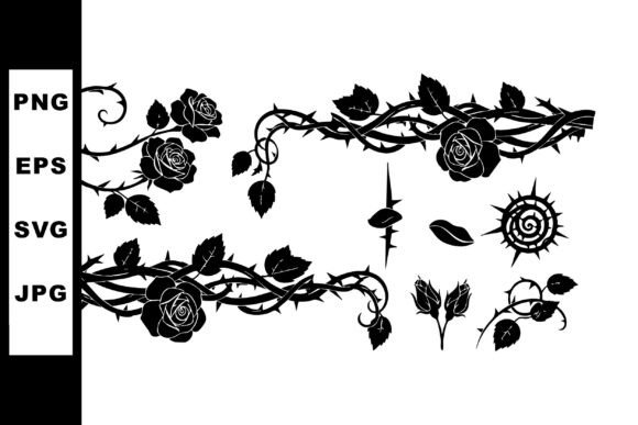 Black Rose Thorny Vine Vector Illustrati: Dark Elegance for Designers