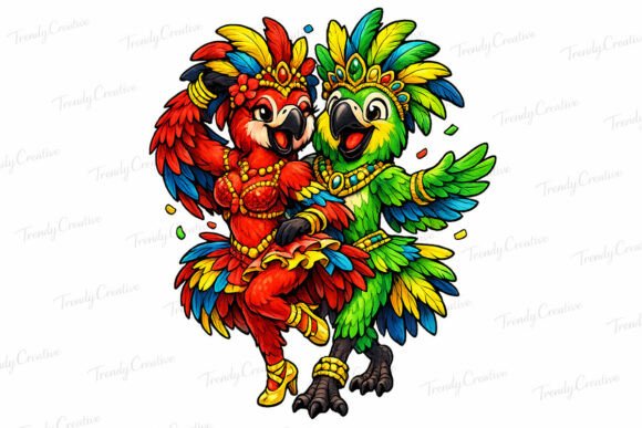 Bring Tropical Carnival Energy to Your Projects with Parrot Samba Duo PNG Clipart Art