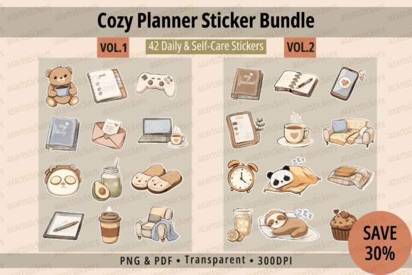 Cozy Planner Sticker Bundle Vol 1-2: Design & Productivity