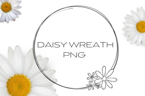 Daisy Floral Wreath PNG Black Monoline