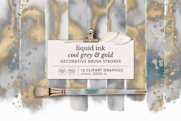 Elevate Your Designs with Cool Grey & Gold Ink Brush Strokes