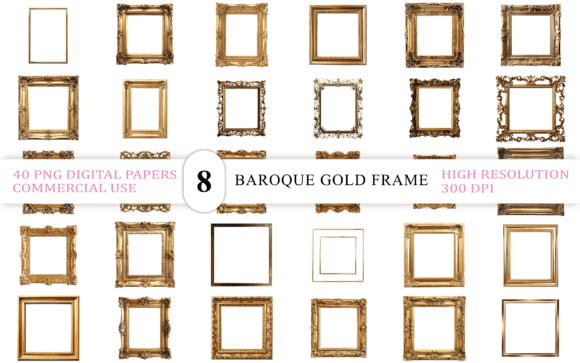 Elevate Your Designs with Elegant Baroque Gold Frame PNGs