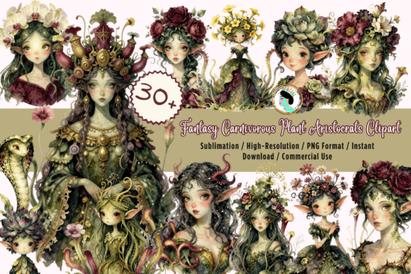 Fantasy Plant Fairy Clipart PNG Bundle: A Whimsical Design Asset
