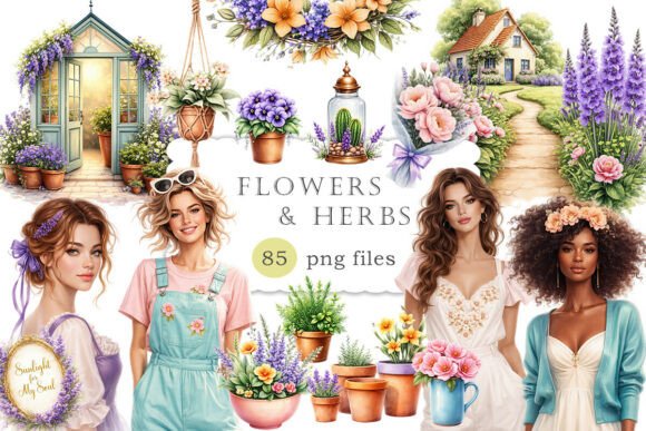 Flowers Herbs Clipart Botanical Garden: A Botanical Asset for Modern Creatives