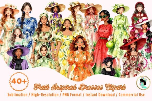 Orchard Elegance: Styling with Fruit Fashion Watercolor Clipart PNG