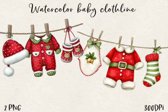 Watercolor Christmas Baby Clothesline: A Festive Design Asset