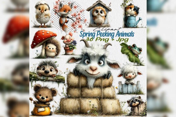 Whimsical Spring Peeking Animals Clipart for Creative Projects